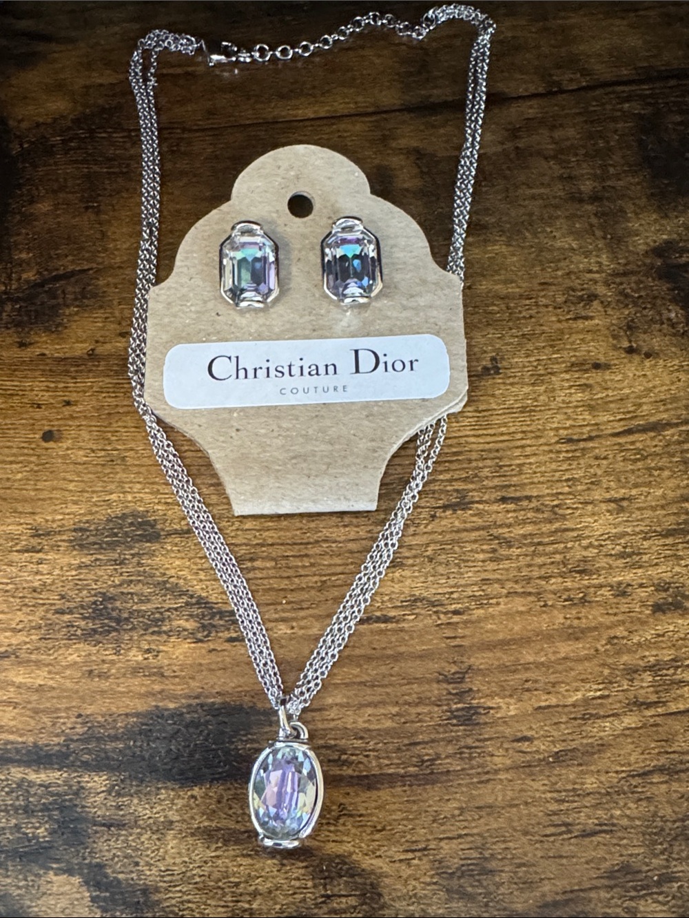 Dior Silver  Vintage Mystic Crystal Multi-strand Necklace & clip Earrings